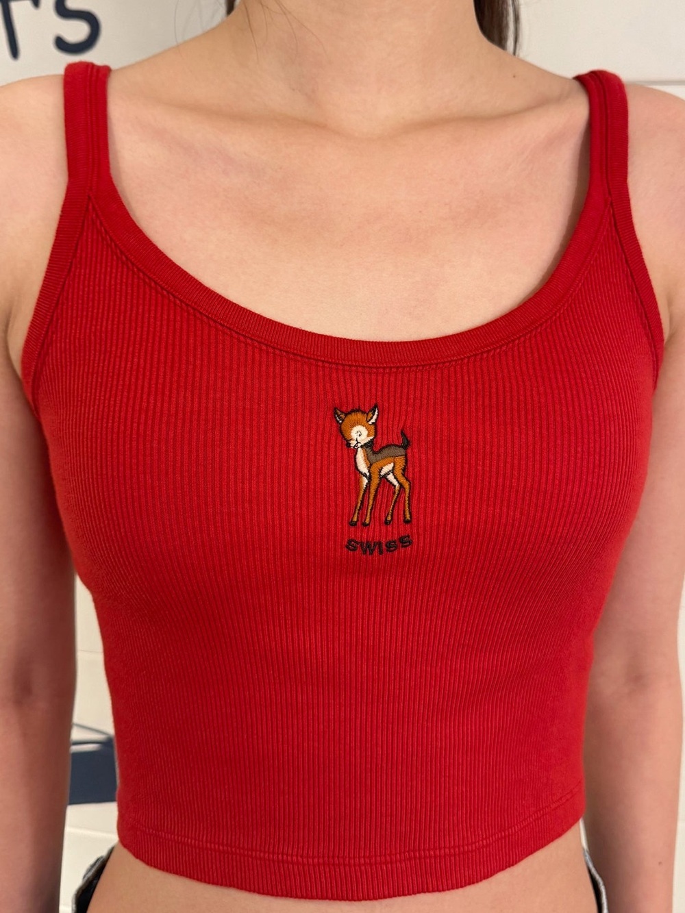 Brandy Melville Red Ribbed Swiss Deer Tank EUC ❤️